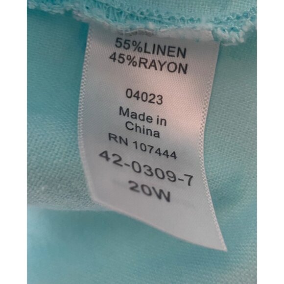 Jessica London Top Womens 20W Blue Embroidered Linen Blend Tunic Plus Size Coast - Picture 6 of 12